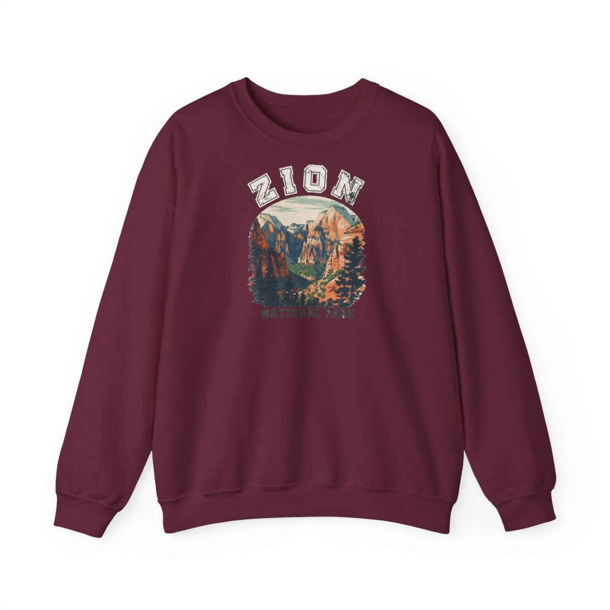 Green Hoodies featuring a vintage-style graphic of Zion National Park. The graphic depicts a mountain range with a river flowing through it. The text "Zion National Park" is printed beneath the... - alternate angle 4, merchandise